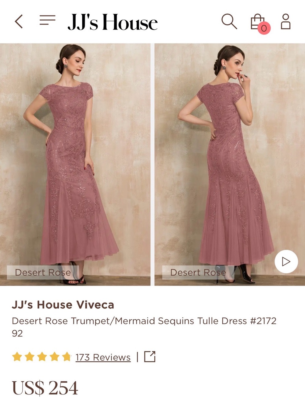 JJs House Viveca Desert Rose Lace Ankle Length Dress - Picture 3 of 5